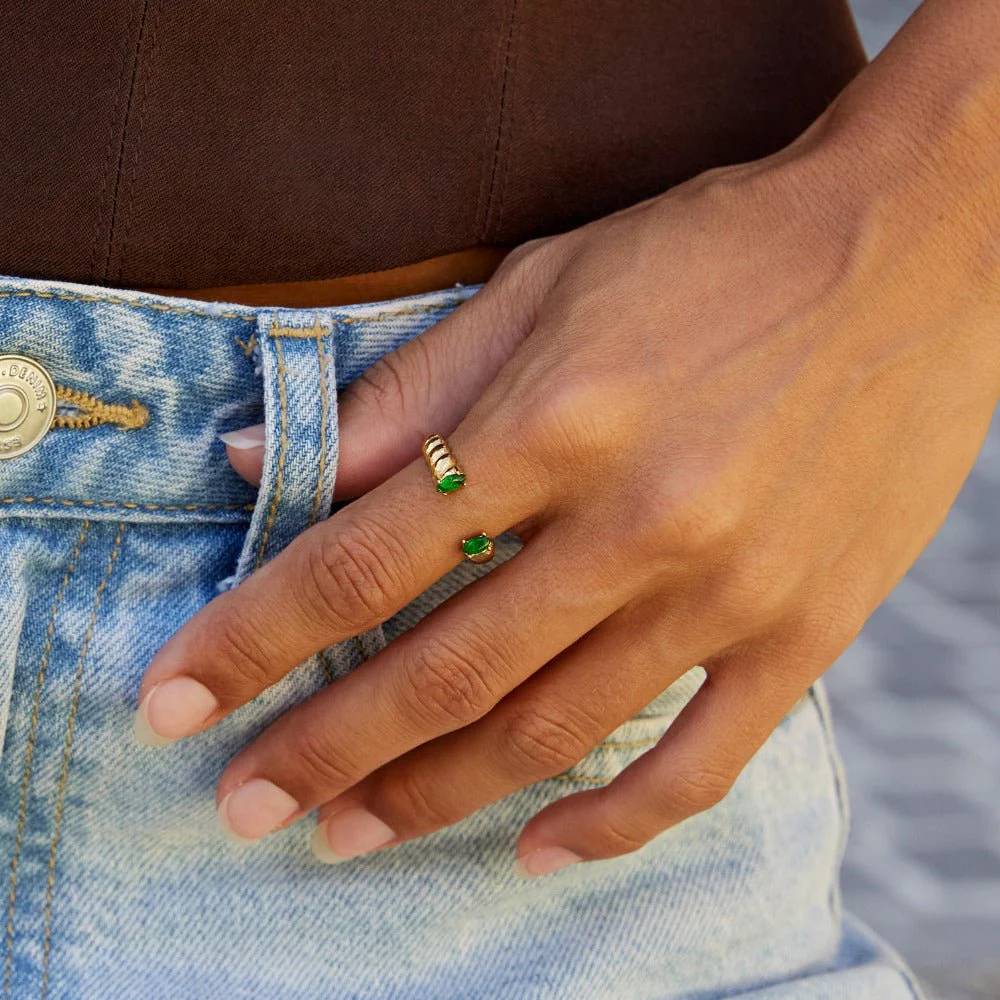Green Emerald  Cuff Ring - Image 2