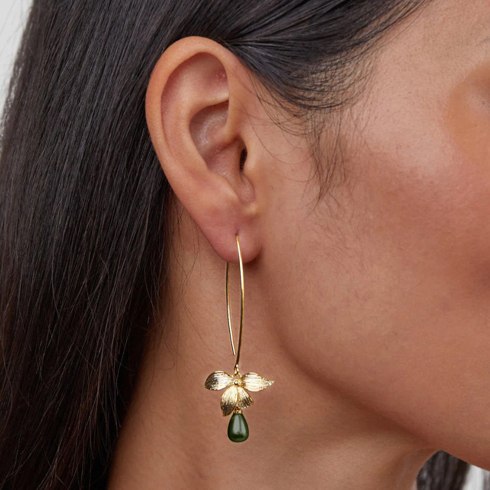 Jade Pearl & Petal Drop Earrings - Image 2