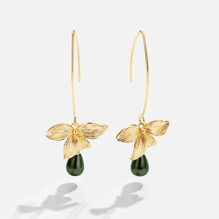 Jade Pearl & Petal Drop Earrings - Image 4