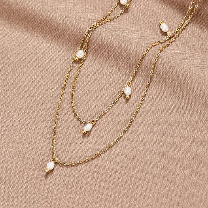 Kayla Pearl Drop Layered Necklace - Image 2