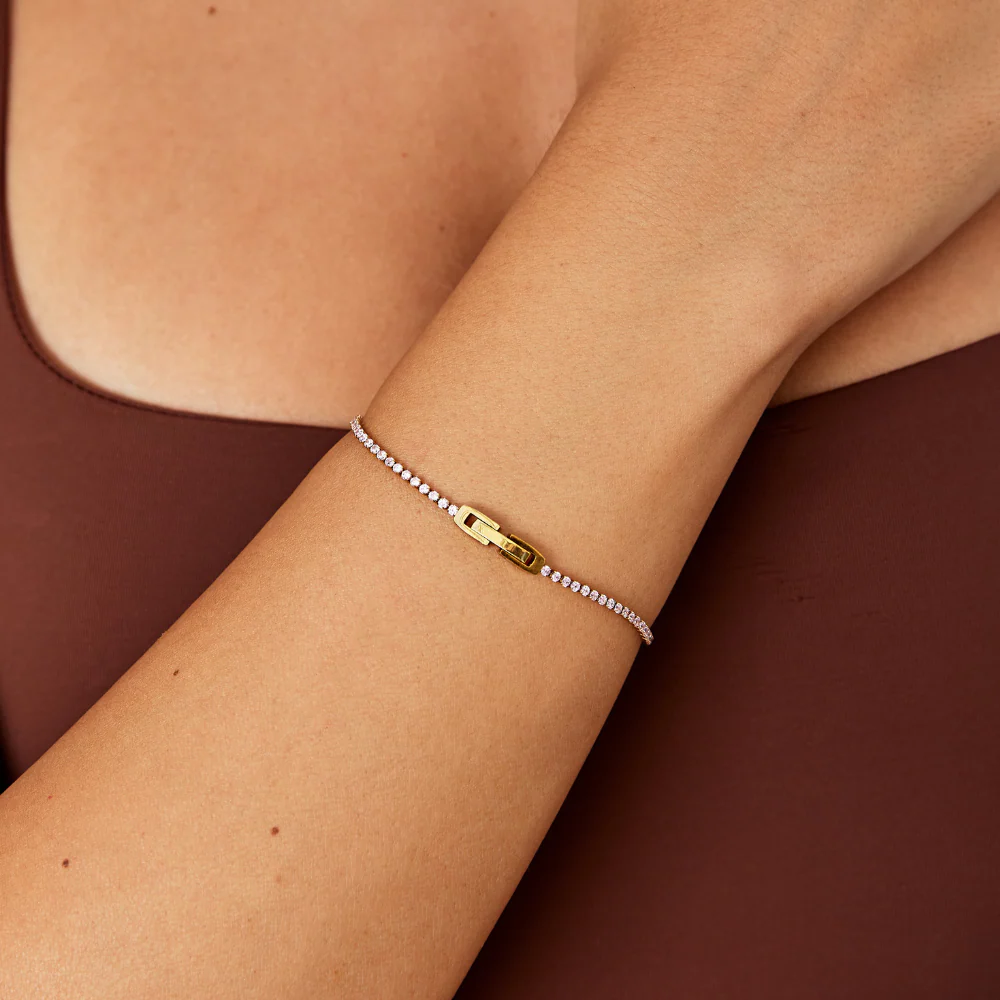 Kiera Gold Pink Crystal Bracelet - Image 2
