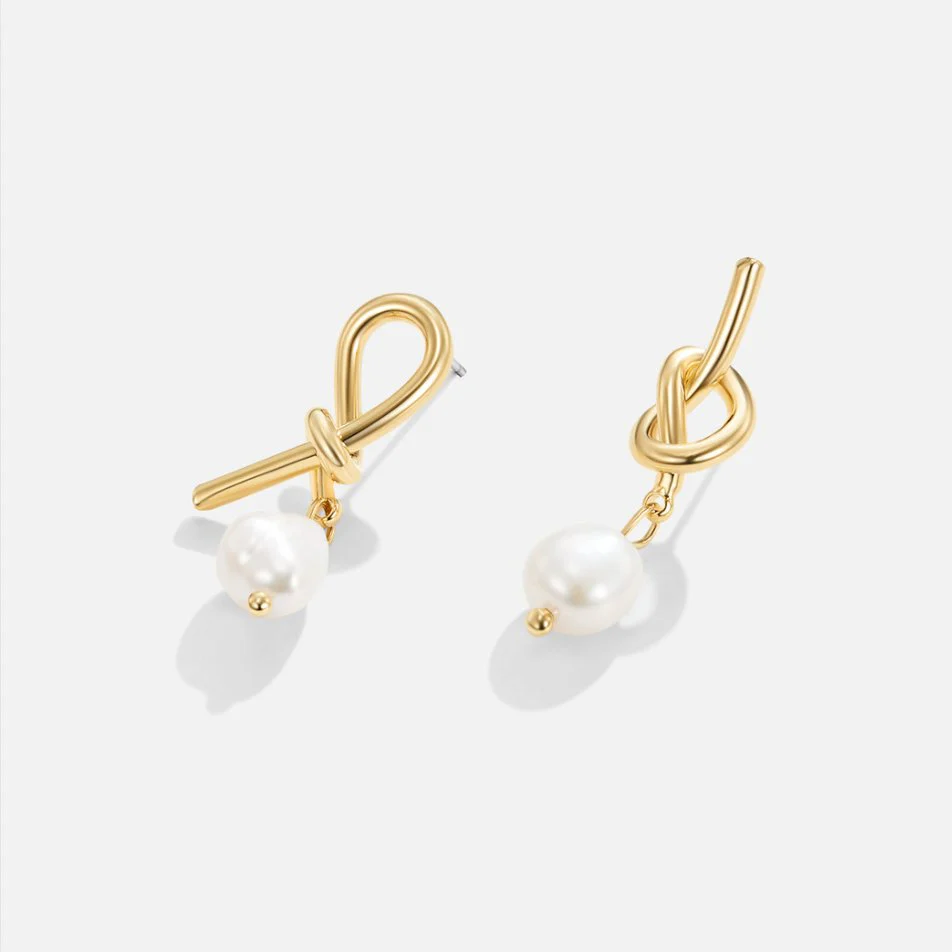 Knotted Gold & Freshwater Pearl Earrings - Image 3
