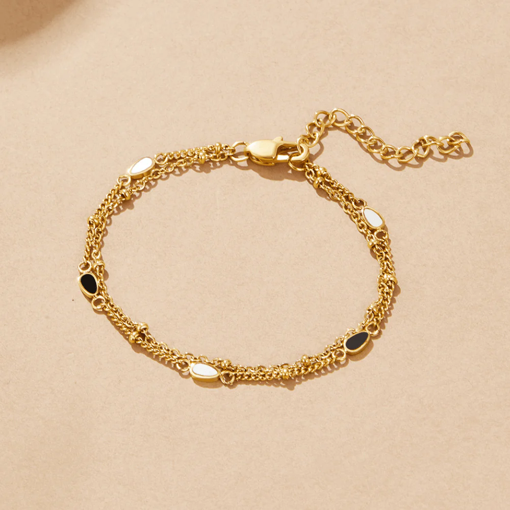 Layered Black & White Stone Bracelet