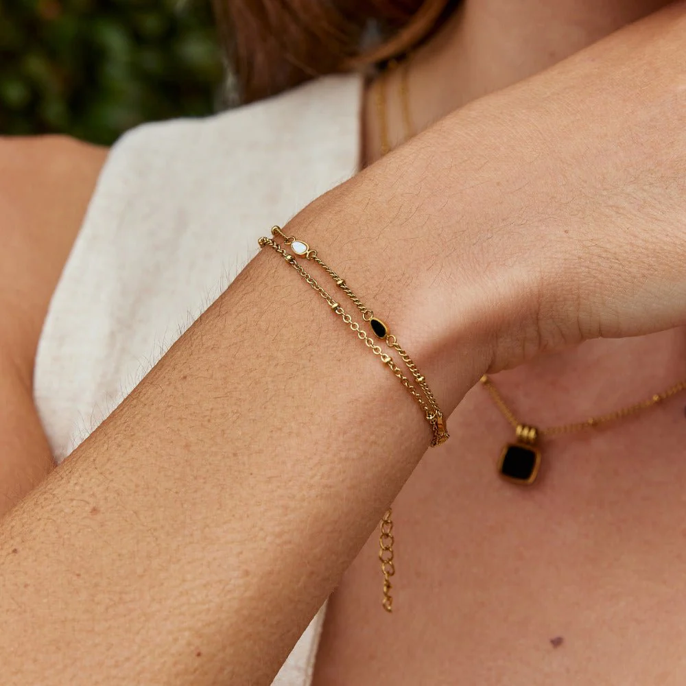 Layered Black & White Stone Bracelet - Image 2