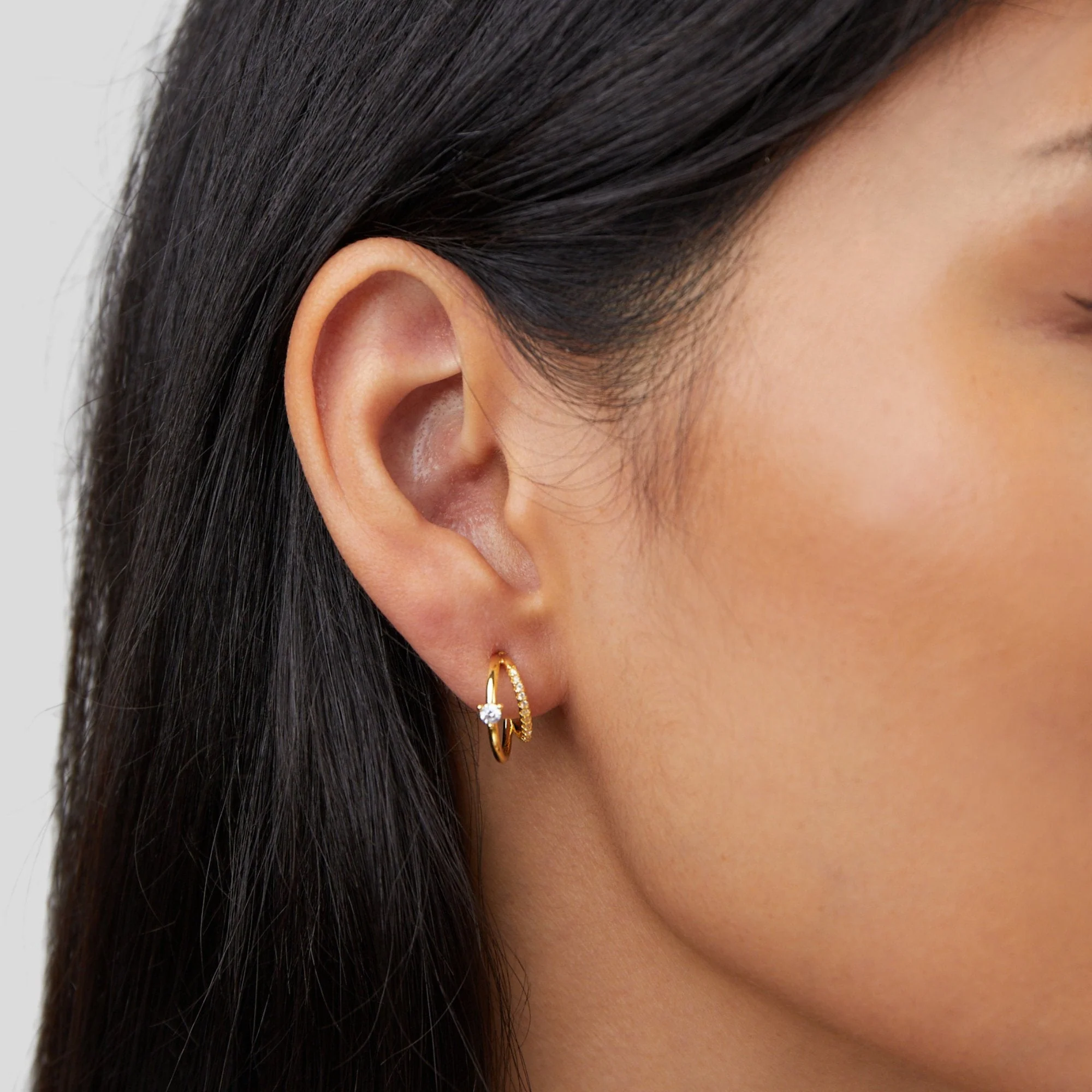 Layered Crystal Gold Hoop Earrings - Image 2