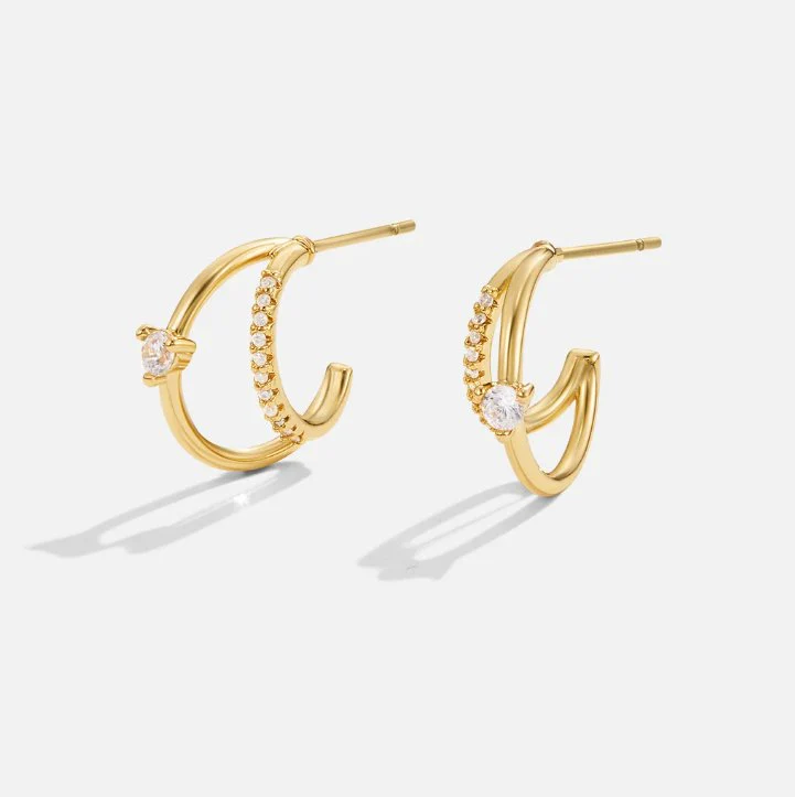 Layered Crystal Gold Hoop Earrings - Image 4