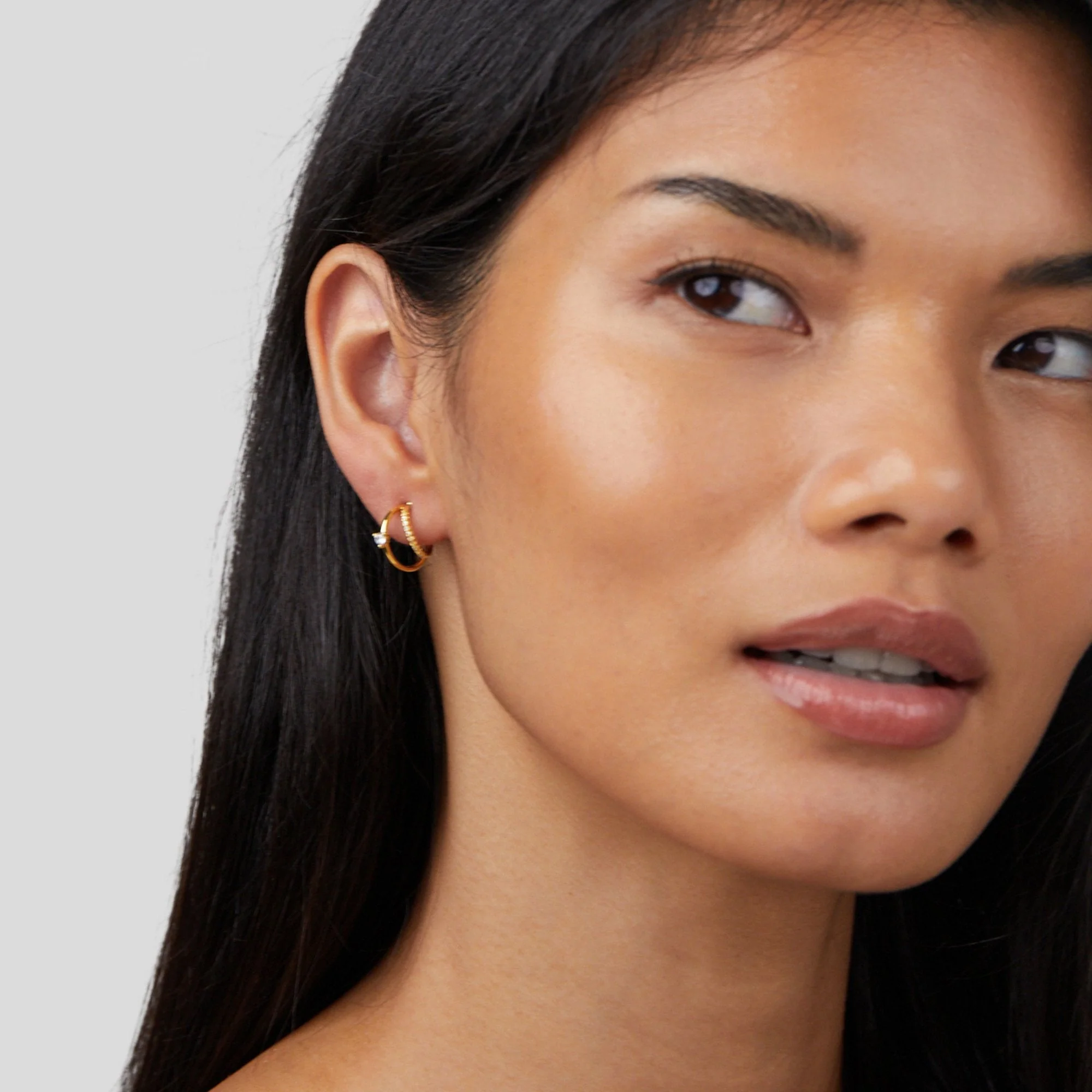 Layered Crystal Gold Hoop Earrings - Image 5
