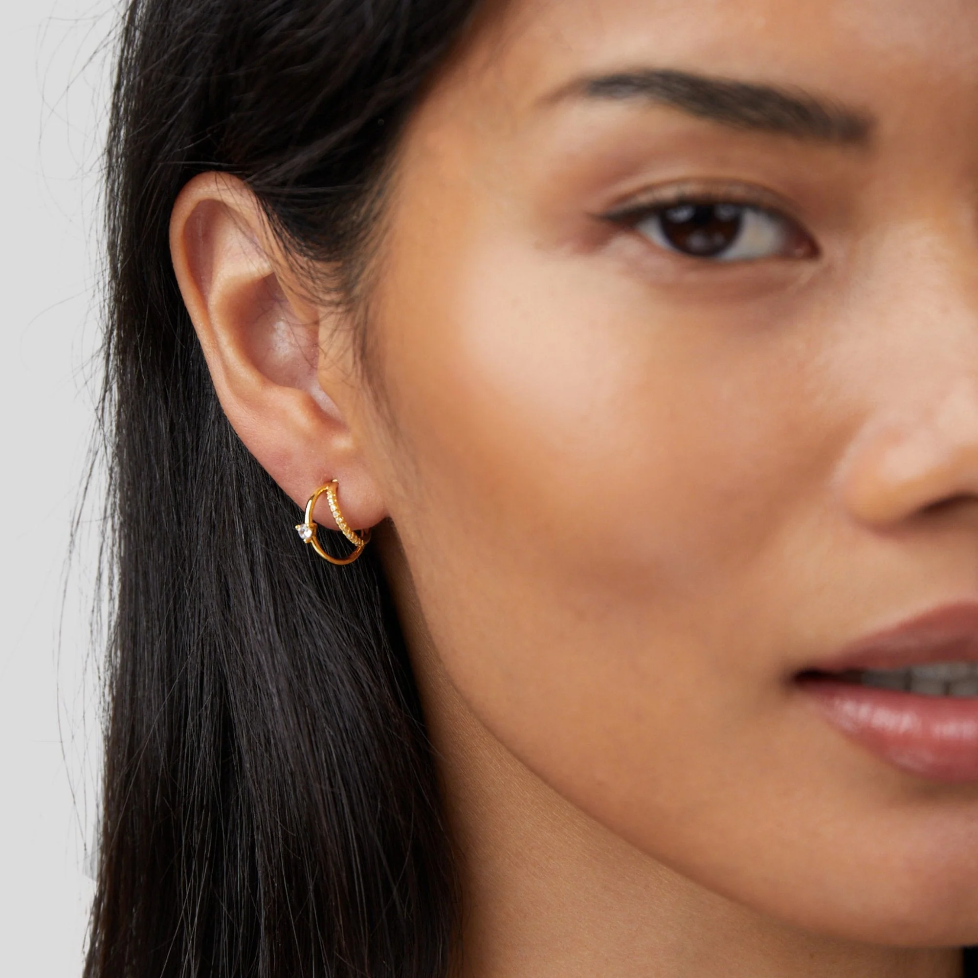 Layered Crystal Gold Hoop Earrings - Image 6