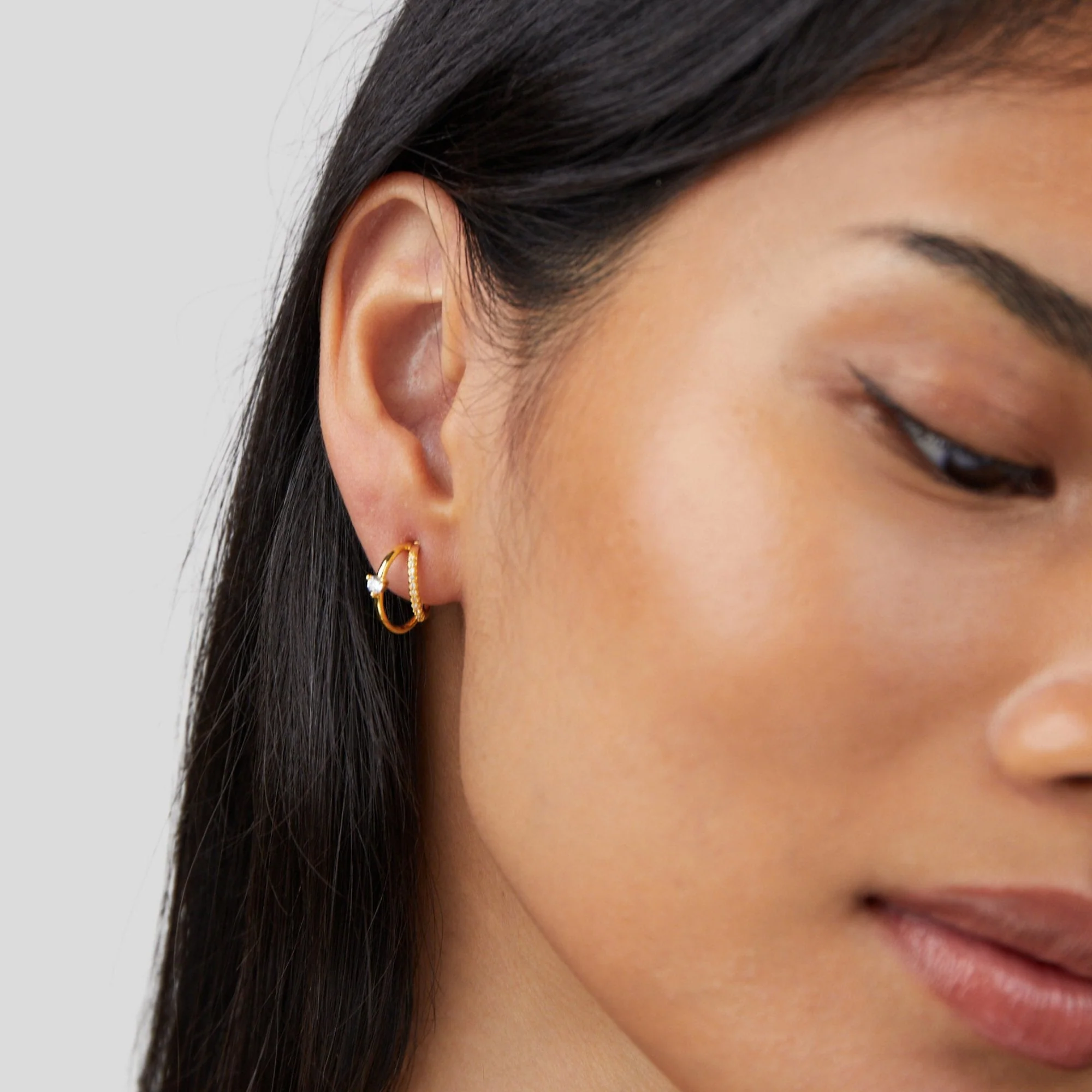 Layered Crystal Gold Hoop Earrings - Image 7