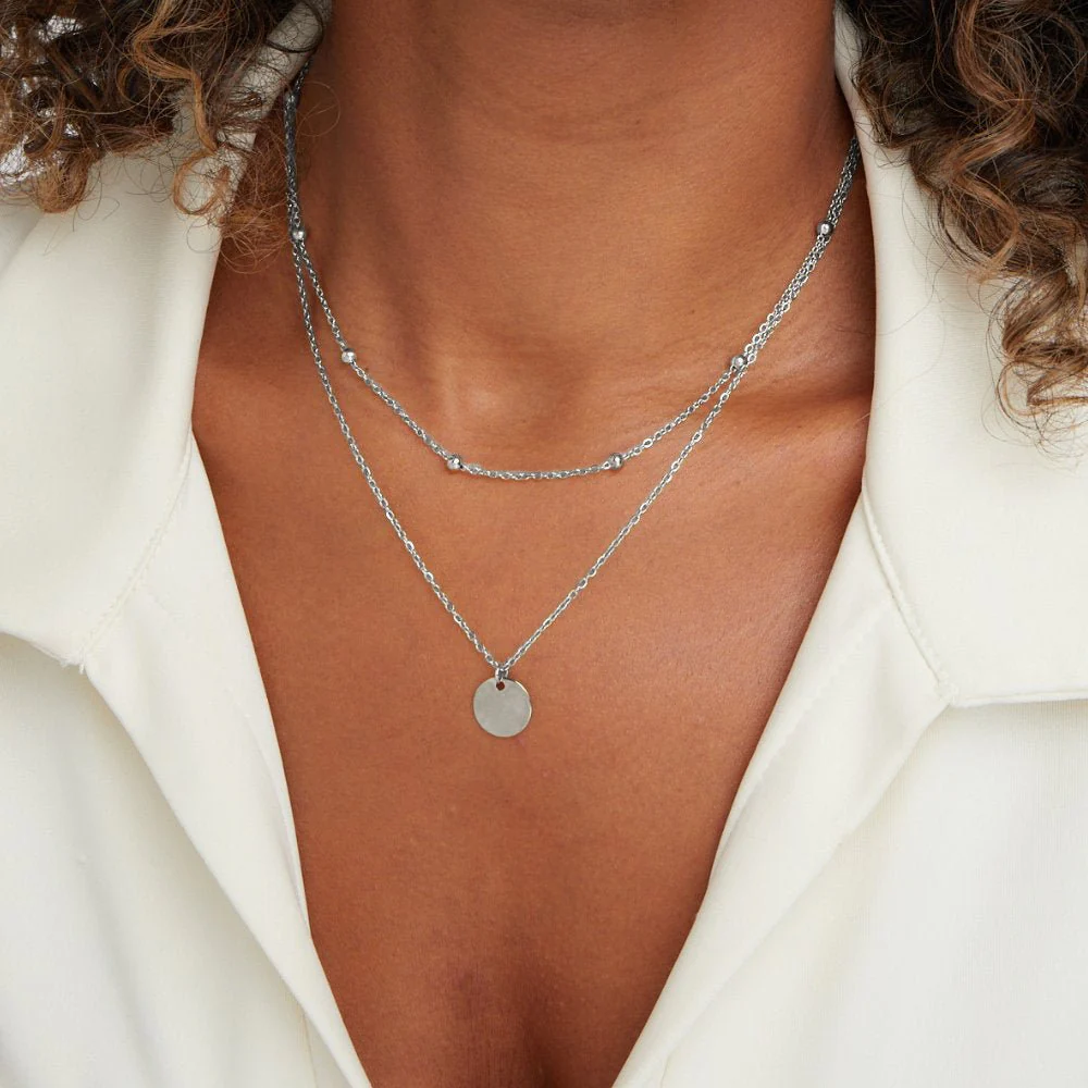 Layered Disc Necklace Silver - Image 2