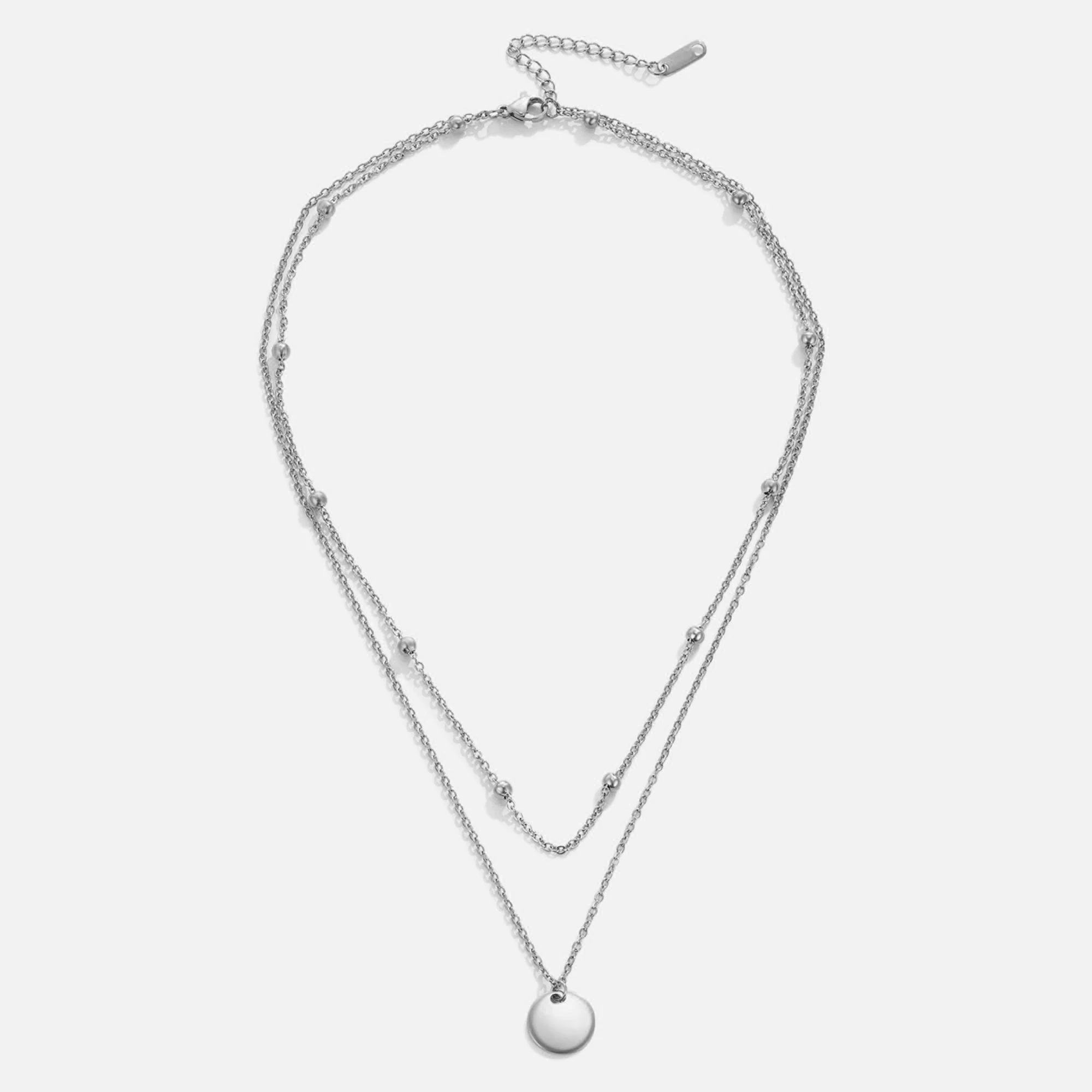 Layered Disc Necklace Silver - Image 4