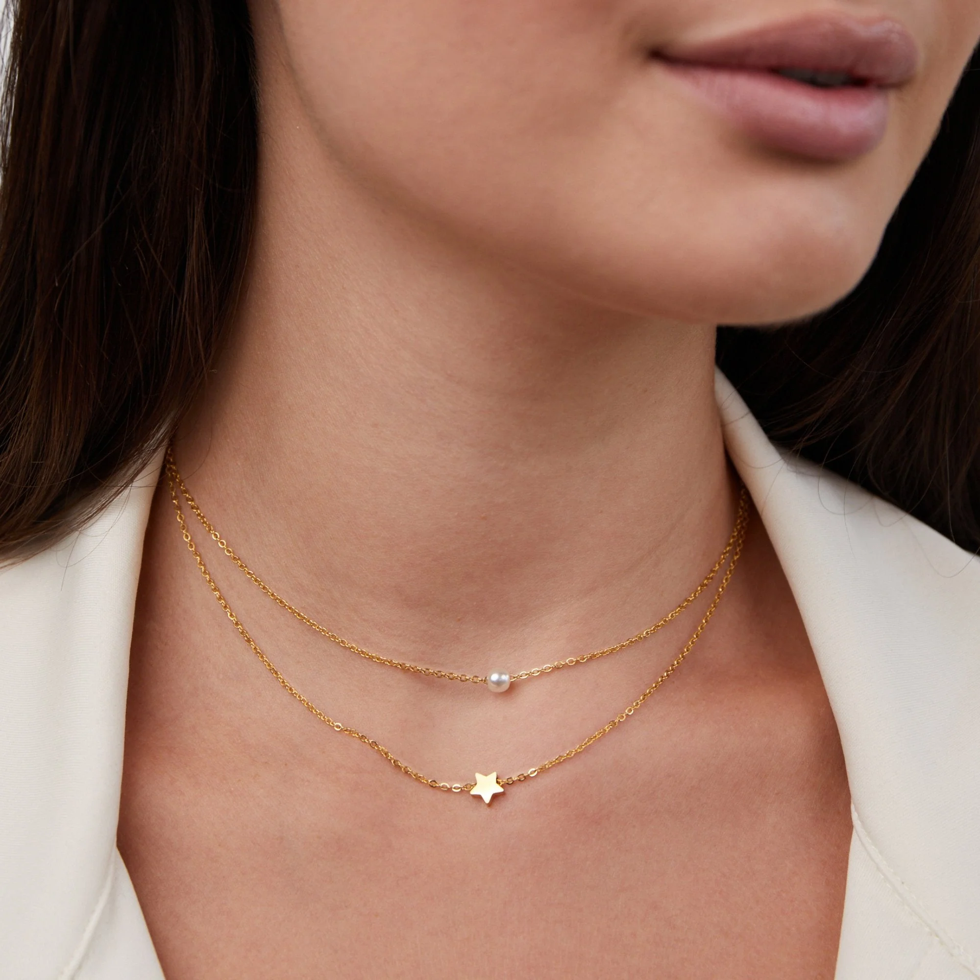 Layered Gold Star & Pearl Necklace - Image 5