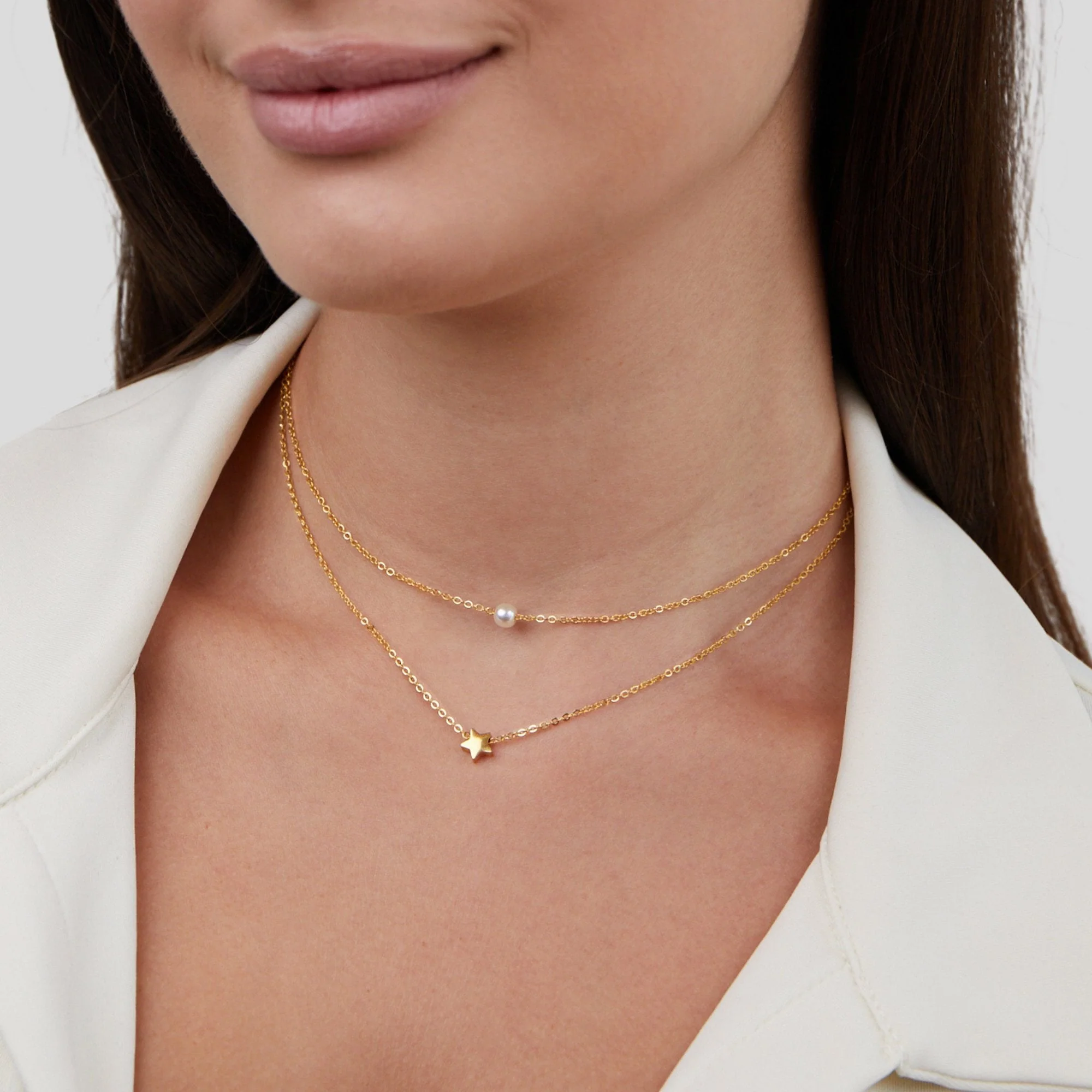 Layered Gold Star & Pearl Necklace - Image 6