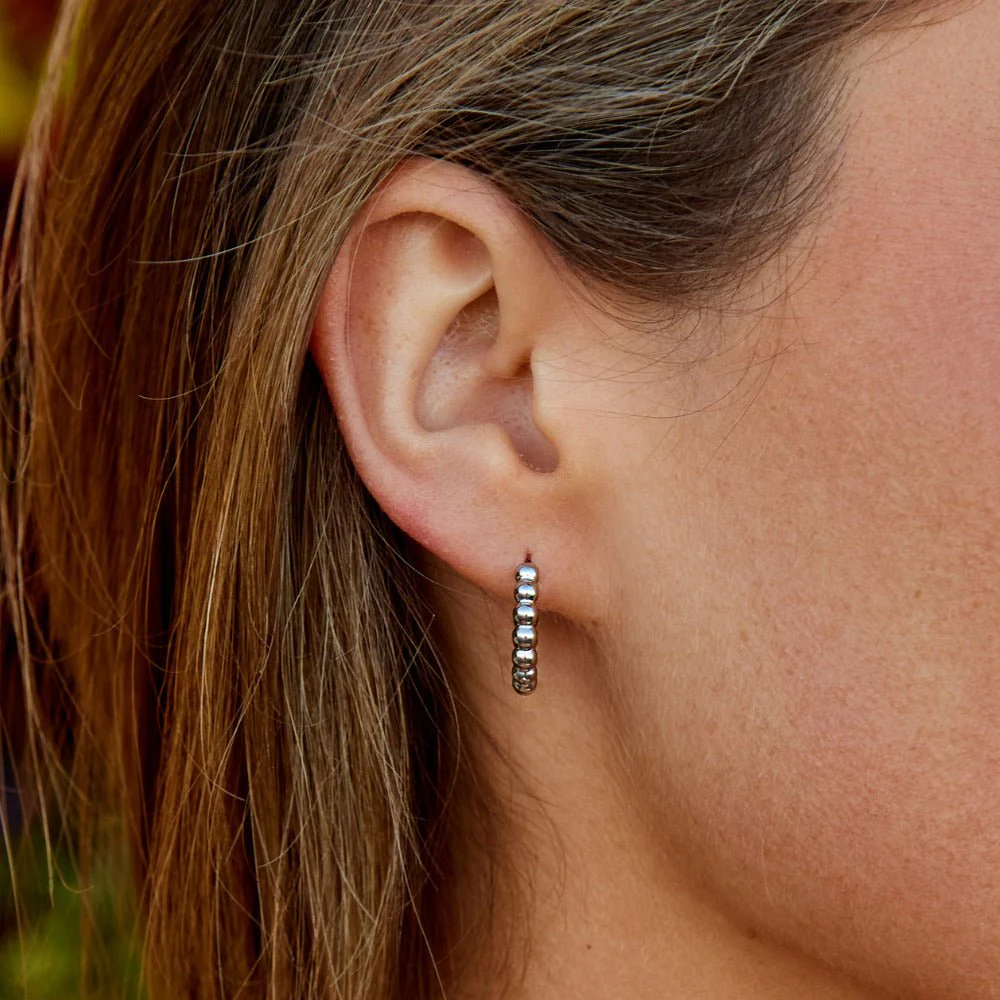 Leona Silver Bead Hoop Earrings - Image 2