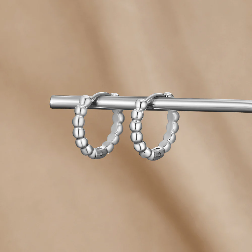 Leona Silver Bead Hoop Earrings - Image 3