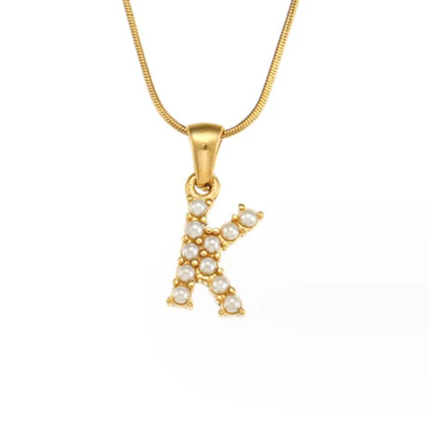 Letter Pearl Charm Necklace - Image 19
