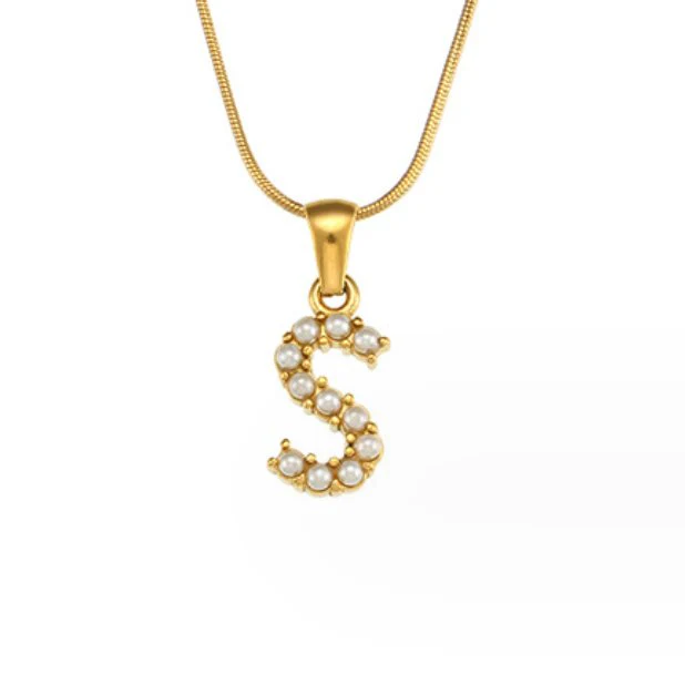 Letter Pearl Charm Necklace - Image 27