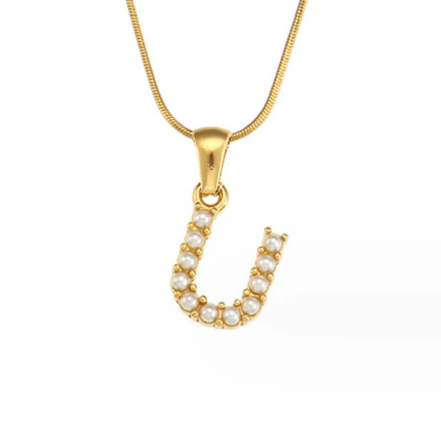 Letter Pearl Charm Necklace - Image 29