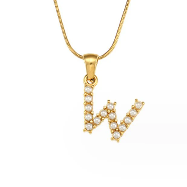 Letter Pearl Charm Necklace - Image 31