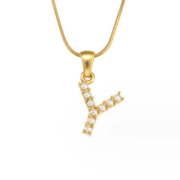 Letter Pearl Charm Necklace - Image 33