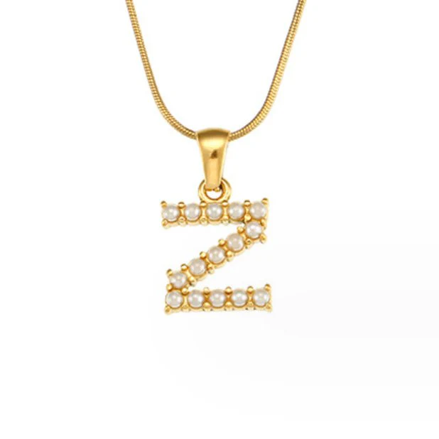 Letter Pearl Charm Necklace - Image 34