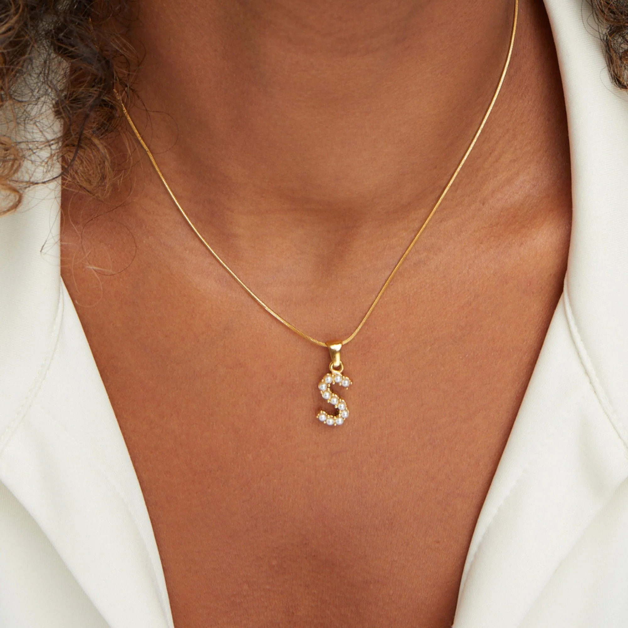 Letter Pearl Charm Necklace - Image 5