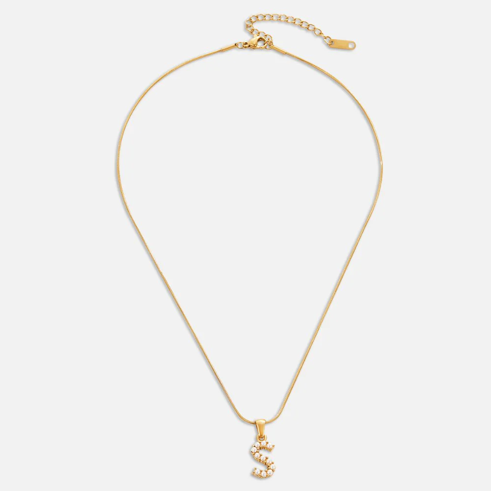 Letter Pearl Charm Necklace - Image 7