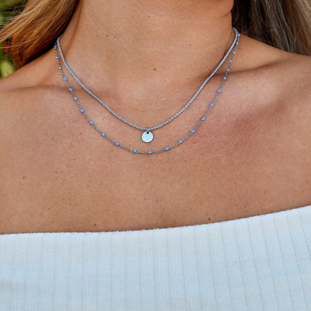 Lia Layered Silver Coin Bead Necklace - Image 2