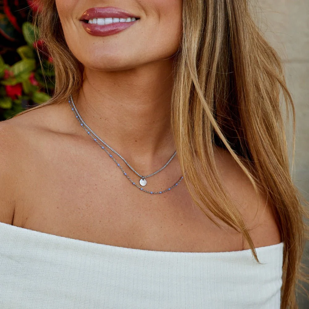 Lia Layered Silver Coin Bead Necklace - Image 4