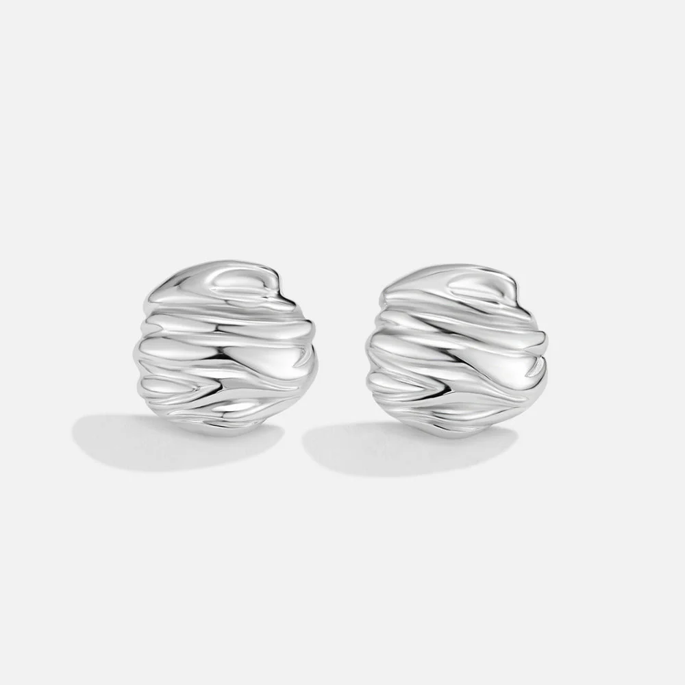 Lila Pleated Silver Button Earrings - Image 3