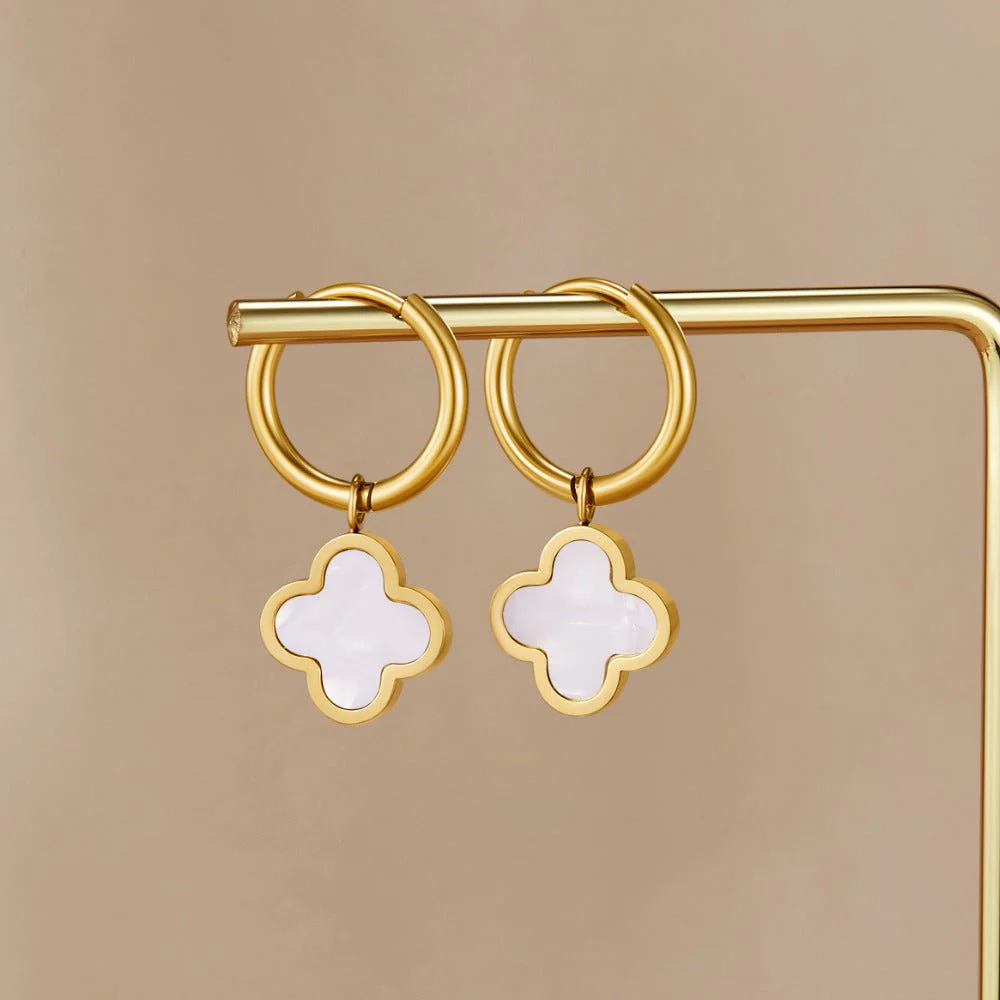White Clover Hoop Earrings
