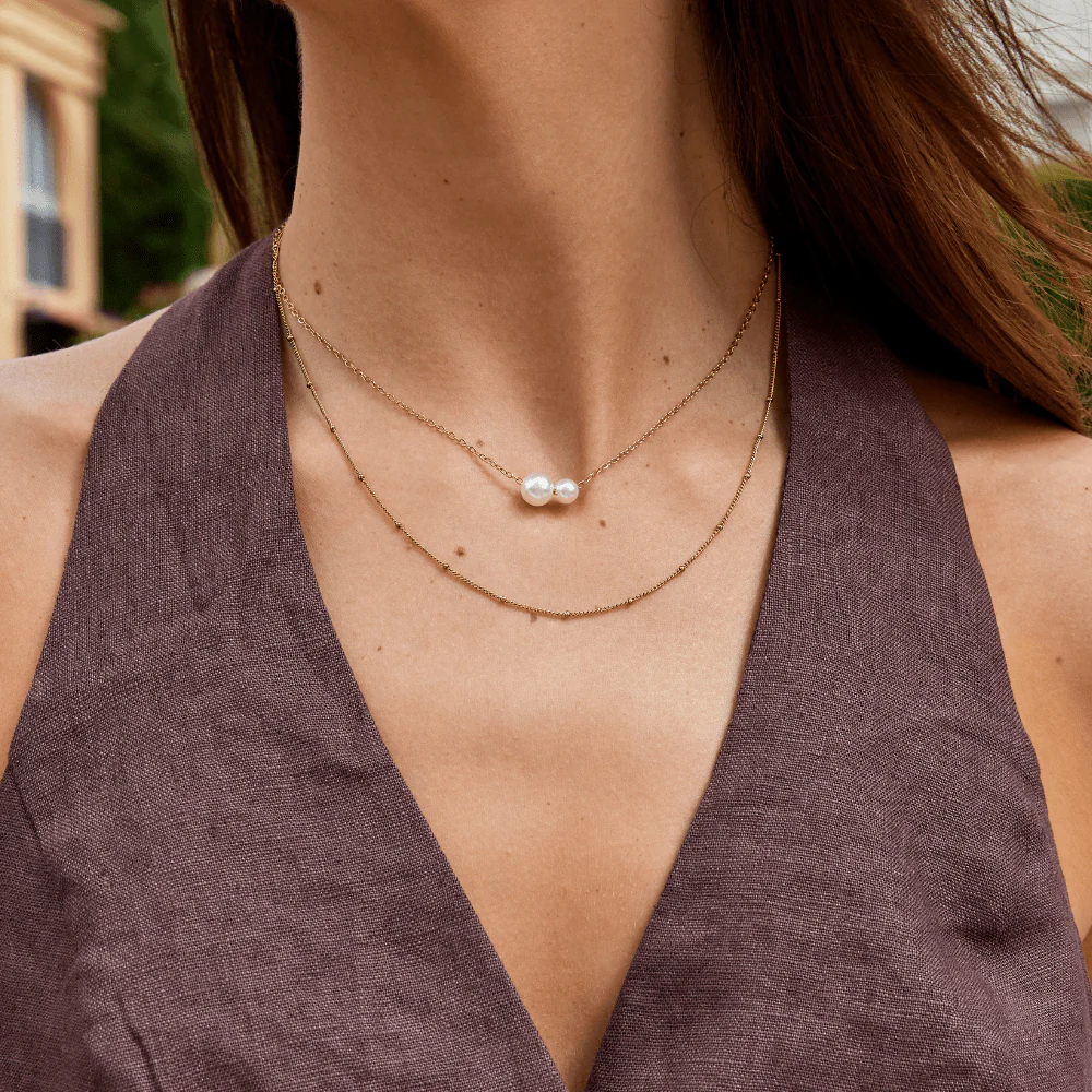 Louise Double Pearl Pendant Necklace - Image 2