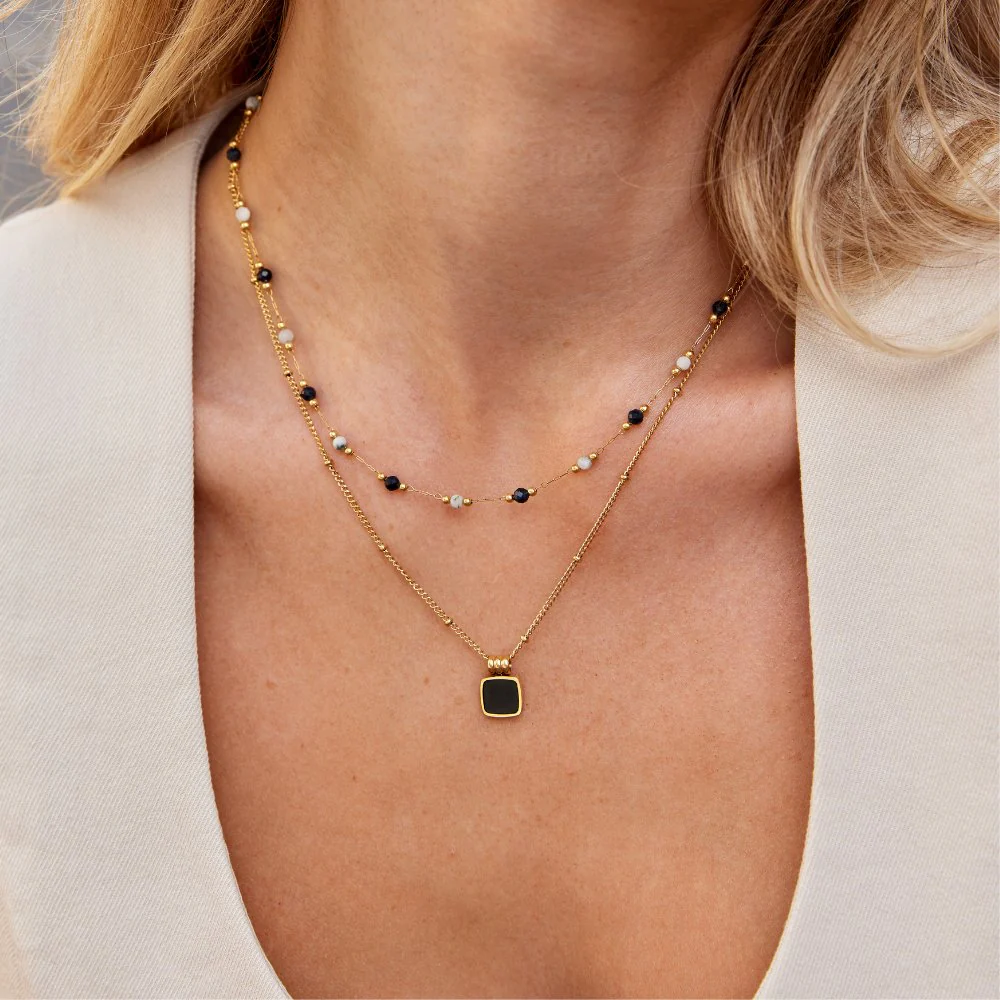 Lulu Midnight Beaded Stone Necklace - Image 2