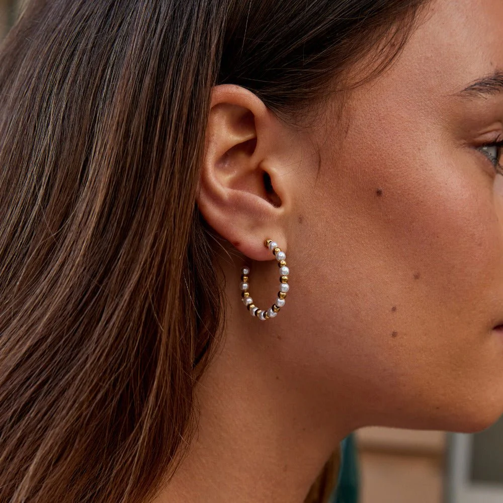 Maia Pearl & Gold Bead  Earrings - Image 2