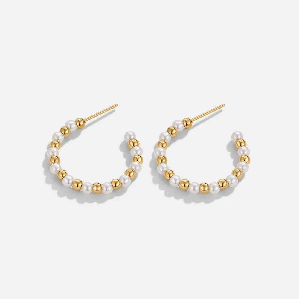 Maia Pearl & Gold Bead  Earrings - Image 3