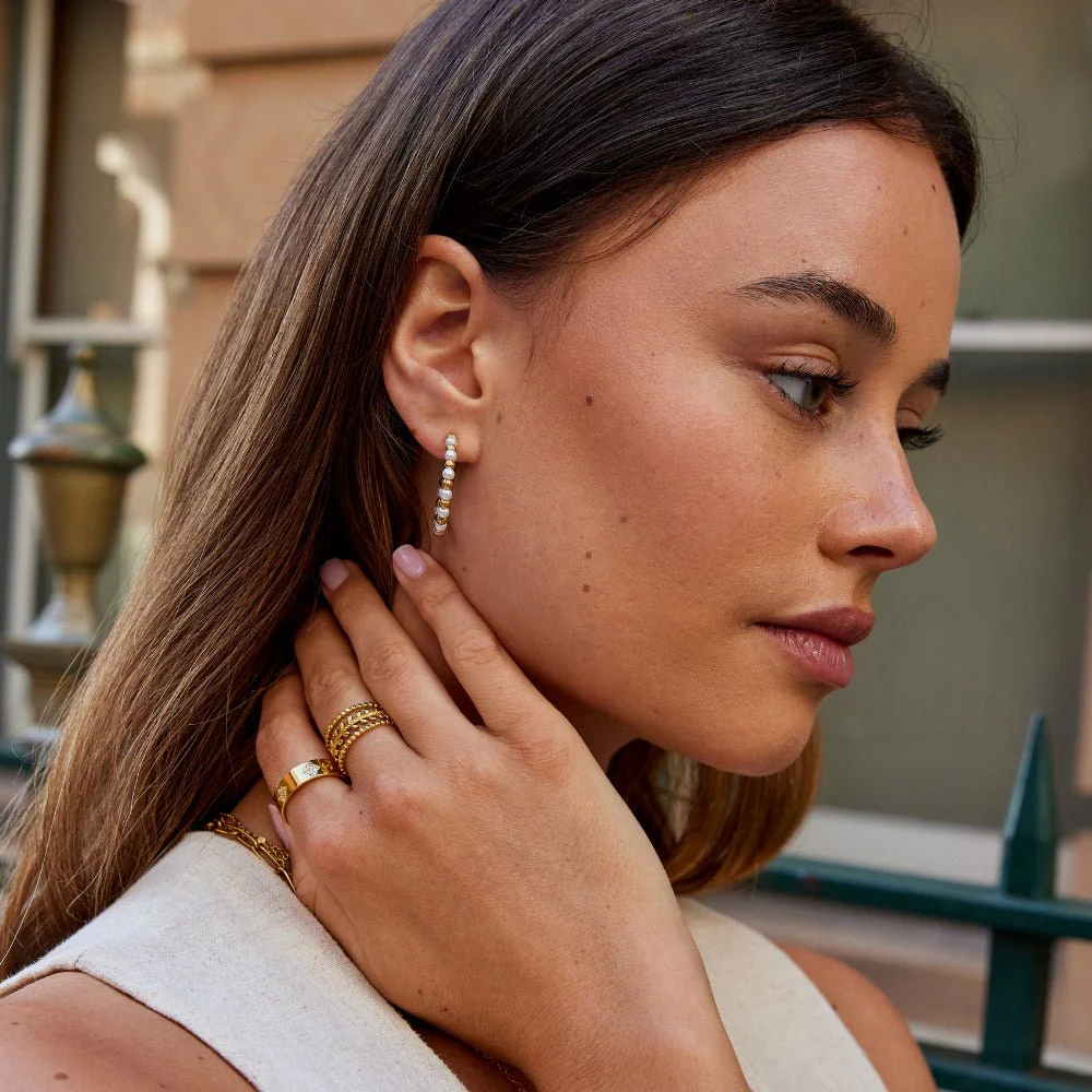 Maia Pearl & Gold Bead  Earrings - Image 4