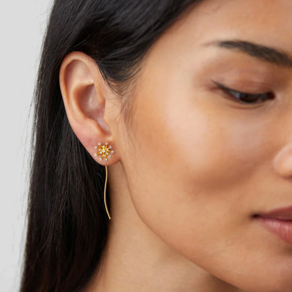 Make A Wish Dandelion 18K Gold Earrings - Image 2