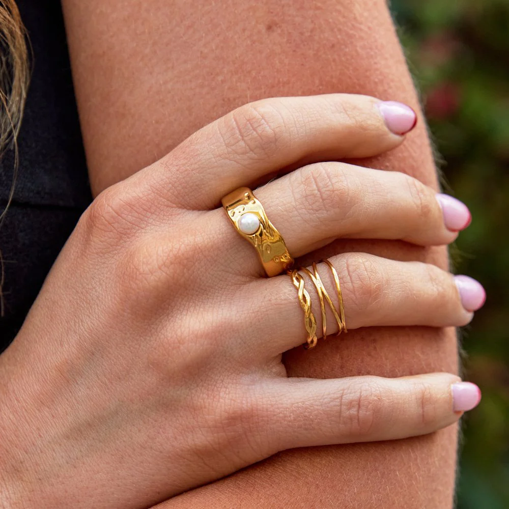 Malia Chunky Gold Pearl Ring - Image 2