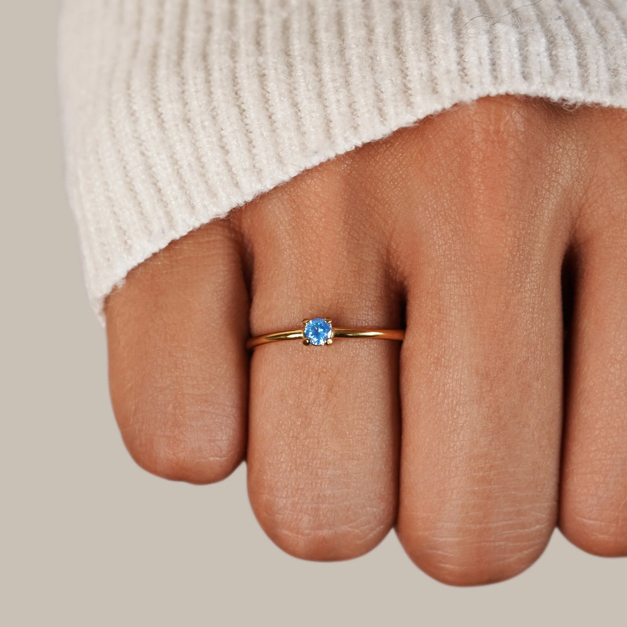 March Birthstone 18K Gold Ring - Image 2