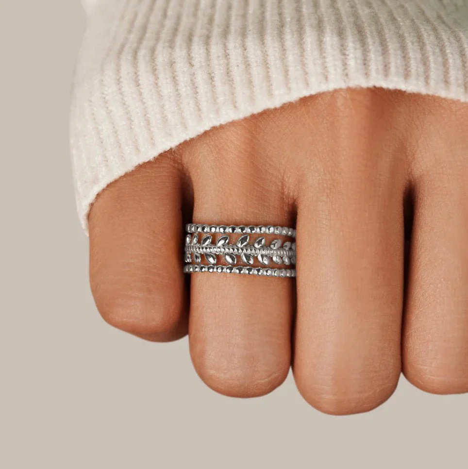 Marissa Layered Silver Leaf Ring - Image 2