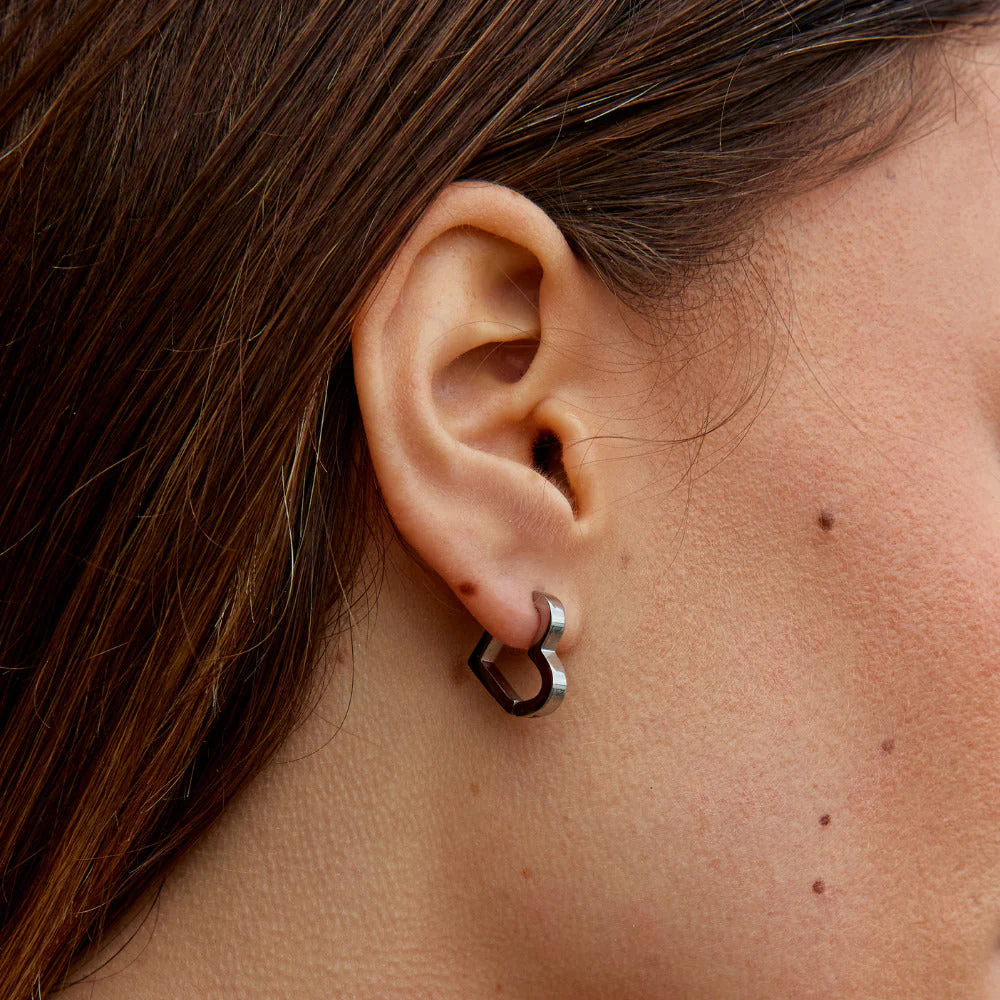 Mary Heart Silver Hoop Earrings - Image 2