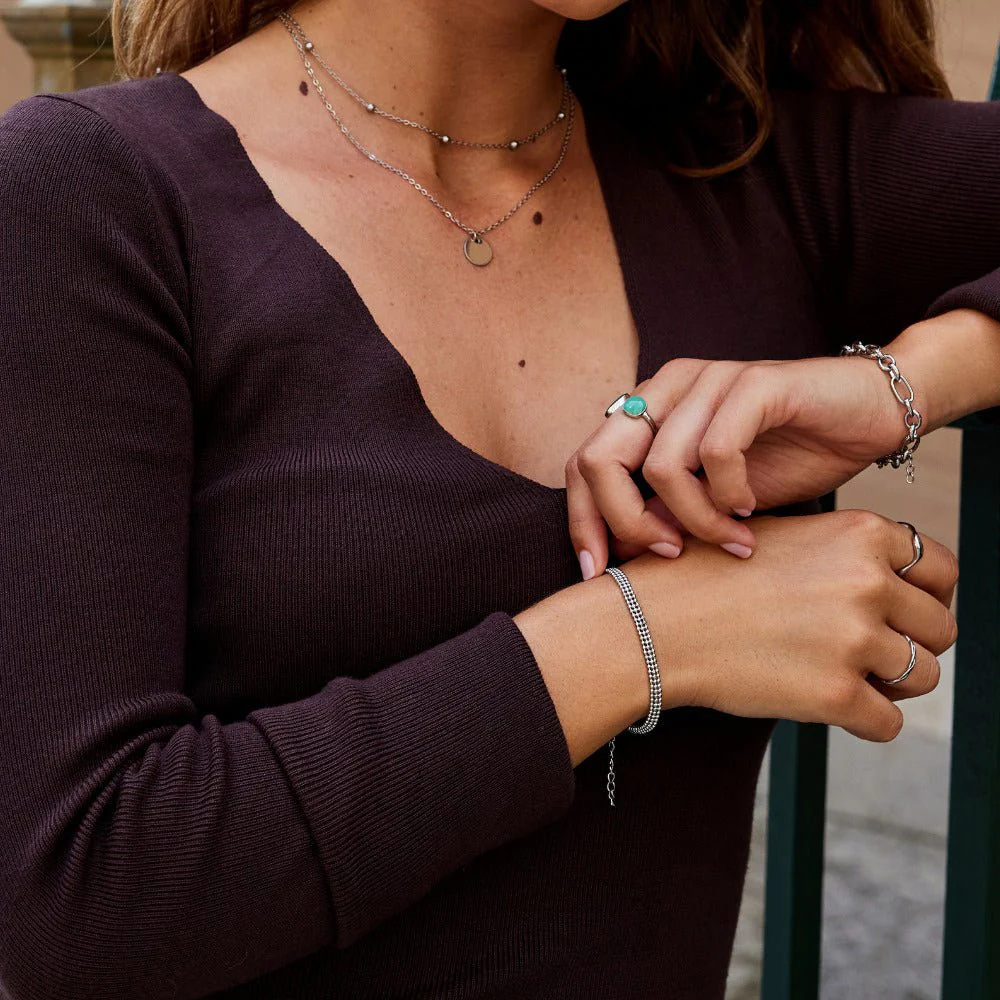 Milan Silver Beaded Chain Bracelet - Image 4