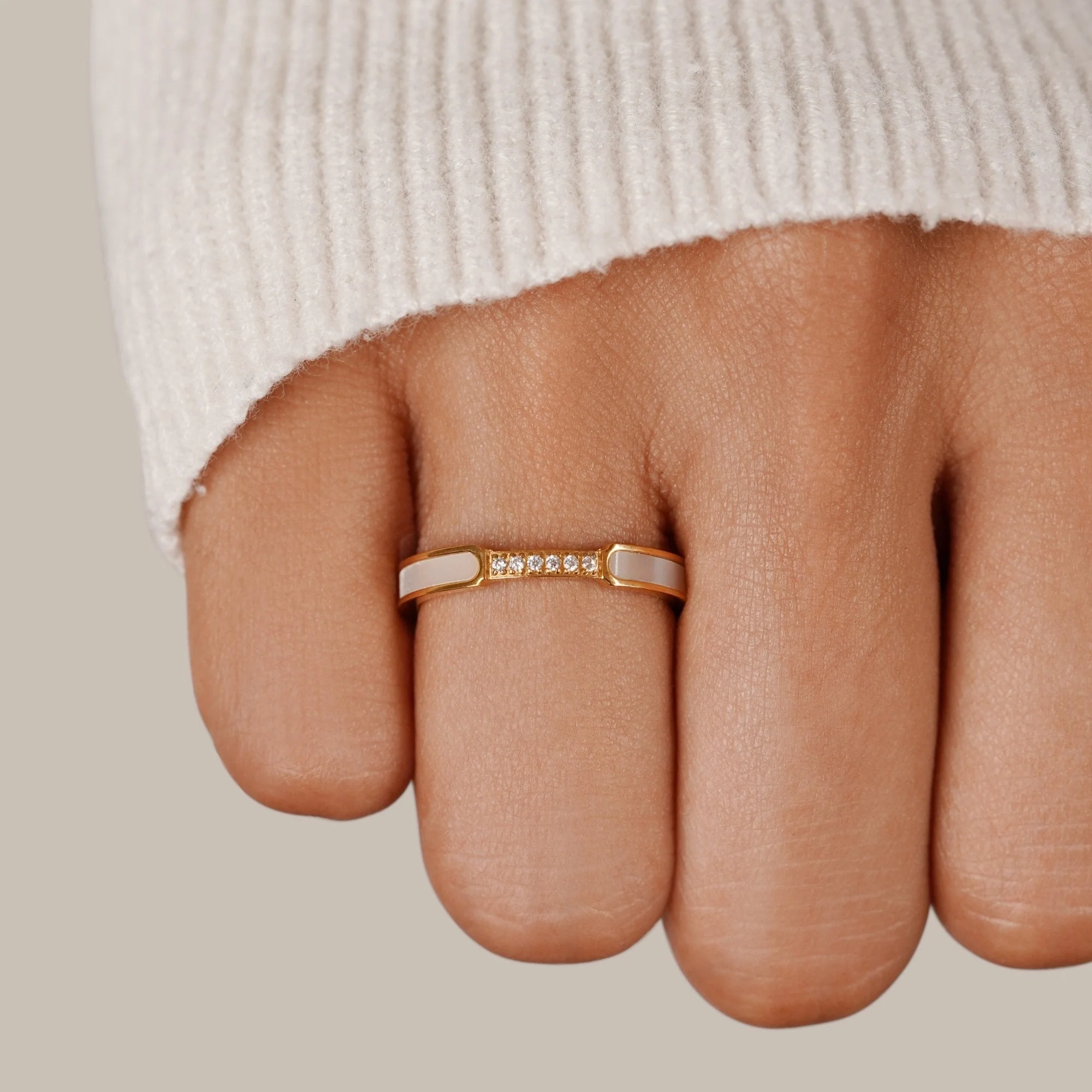 Mother Of Pearl & Crystal Ring - Image 2