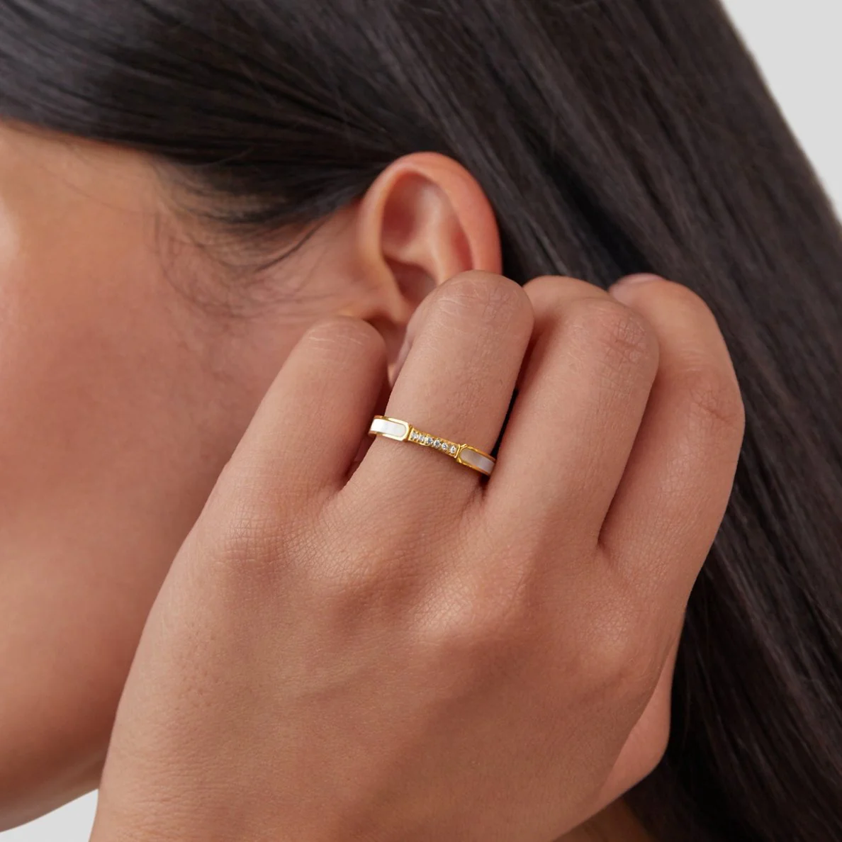 Mother Of Pearl & Crystal Ring - Image 6