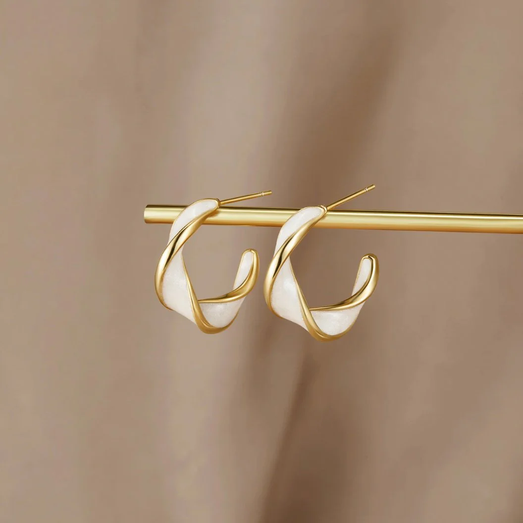 Mother of Pearl Twist Hoop Earrings - Image 4