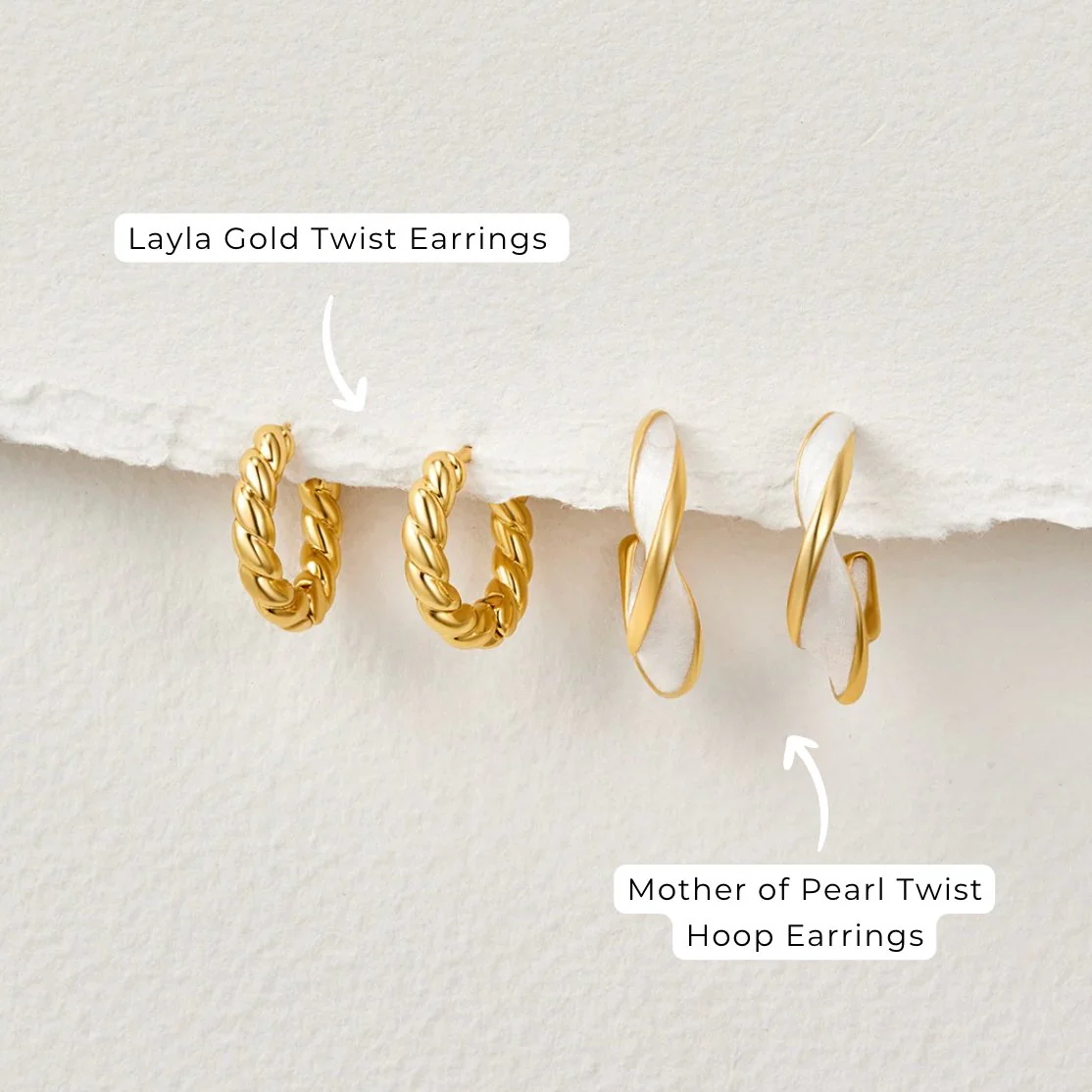 Mother of Pearl Twist Hoop Earrings - Image 5