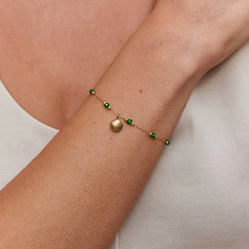 Nerissa Gold Shell & Green Bead Bracelet - Image 2