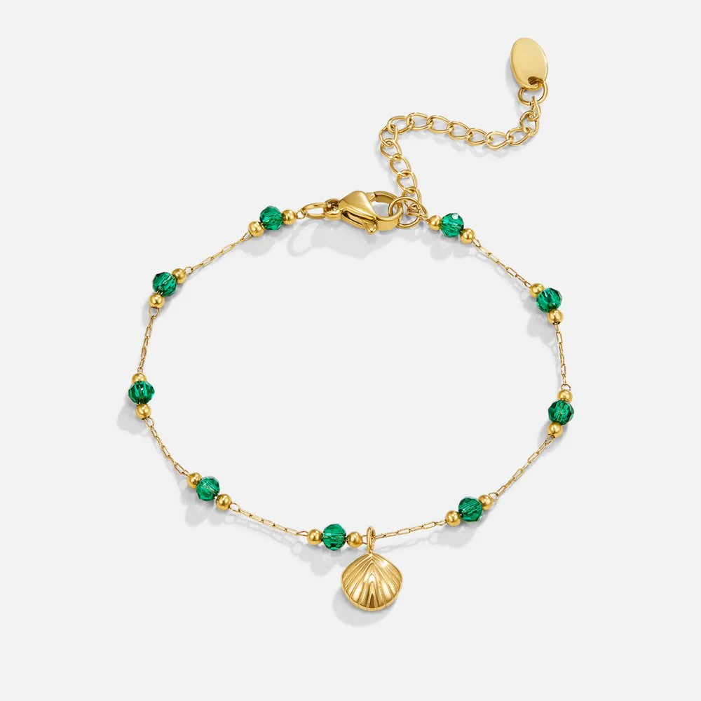 Nerissa Gold Shell & Green Bead Bracelet - Image 4