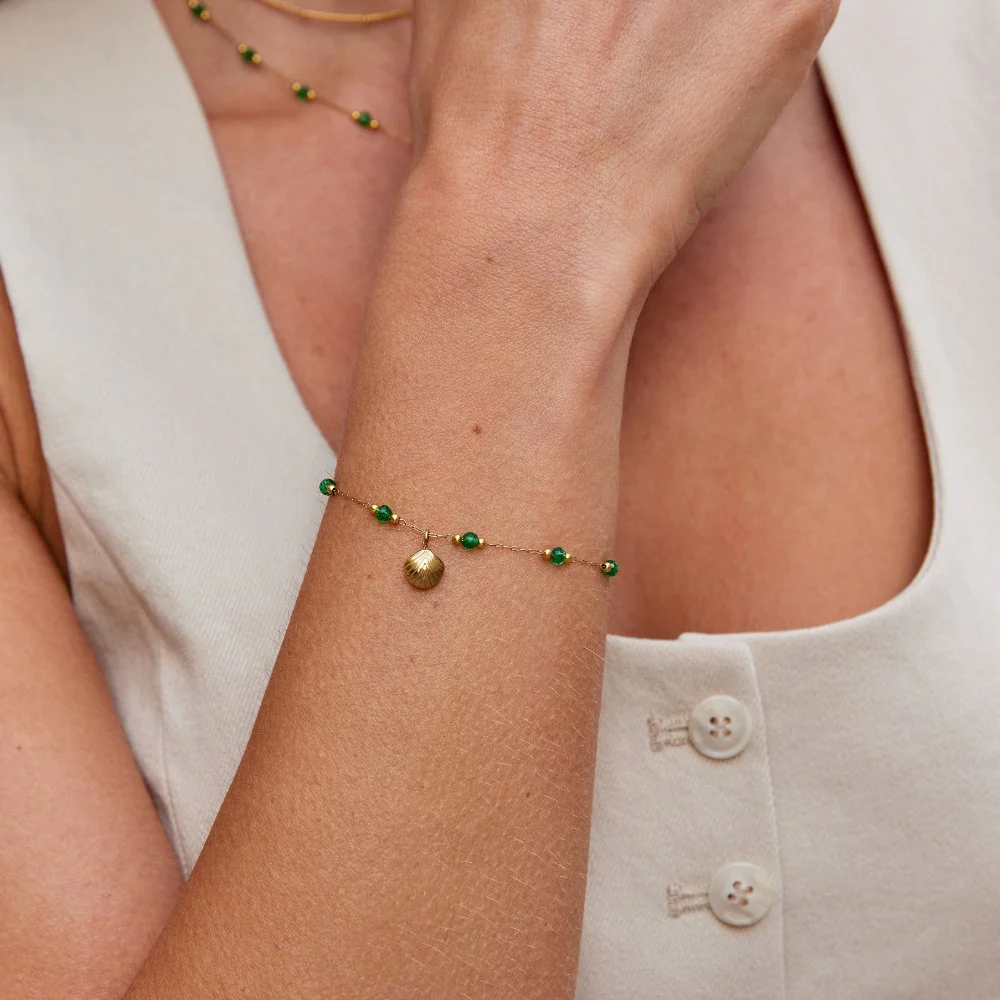 Nerissa Gold Shell & Green Bead Bracelet - Image 5