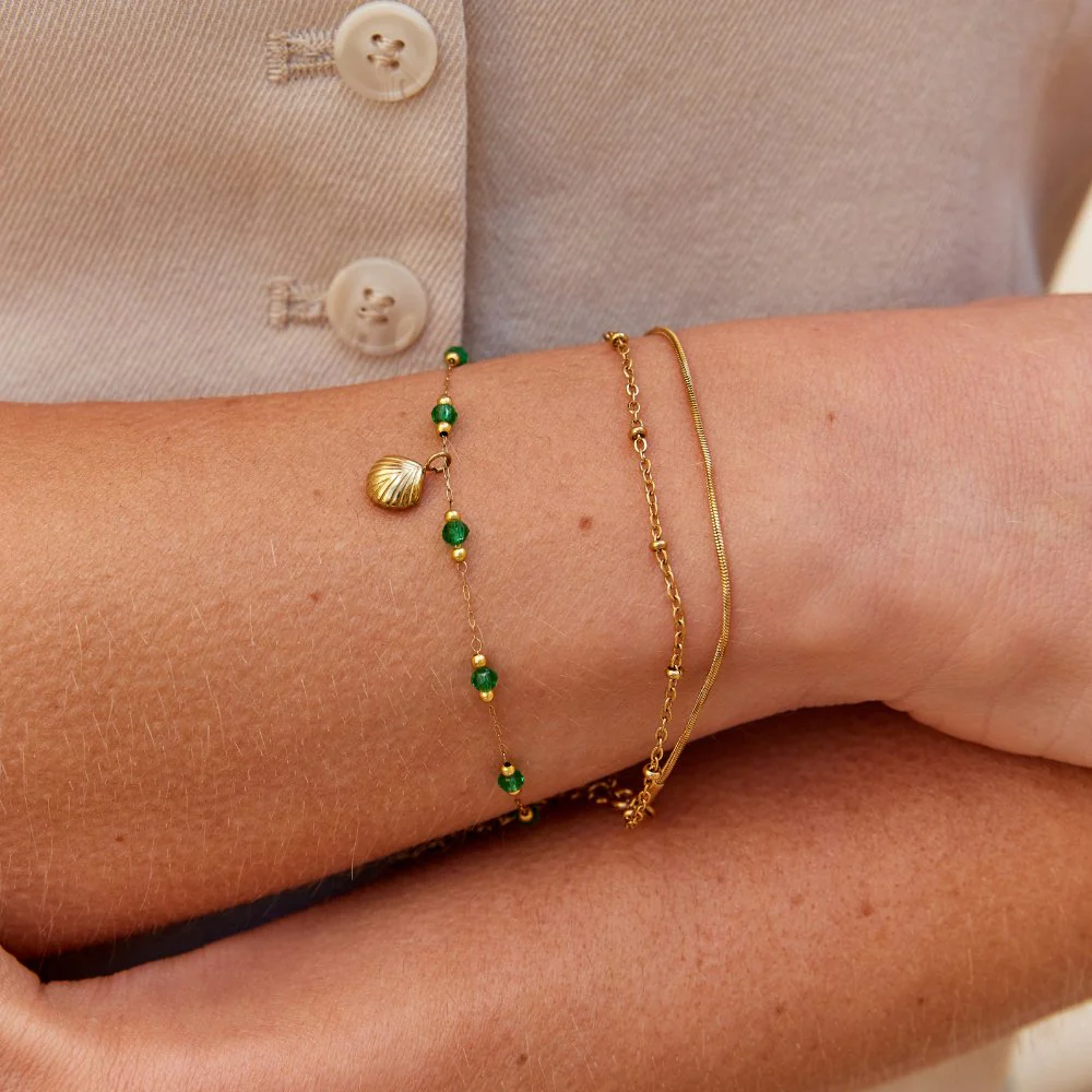 Nerissa Gold Shell & Green Bead Bracelet - Image 6